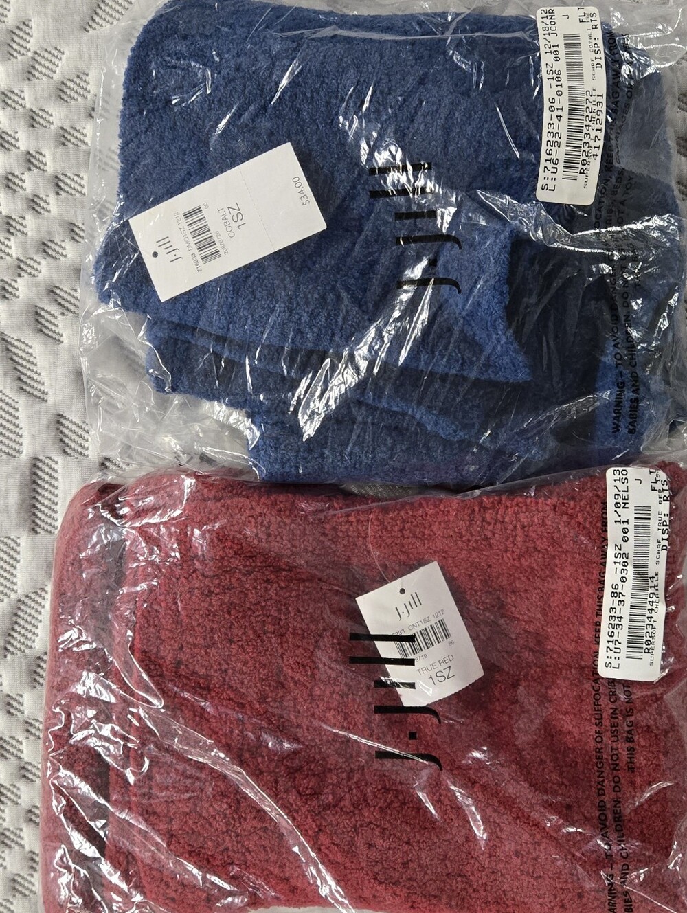 2- J. Jill Scarf Chenille Scarf Set in Red & Blue NWT